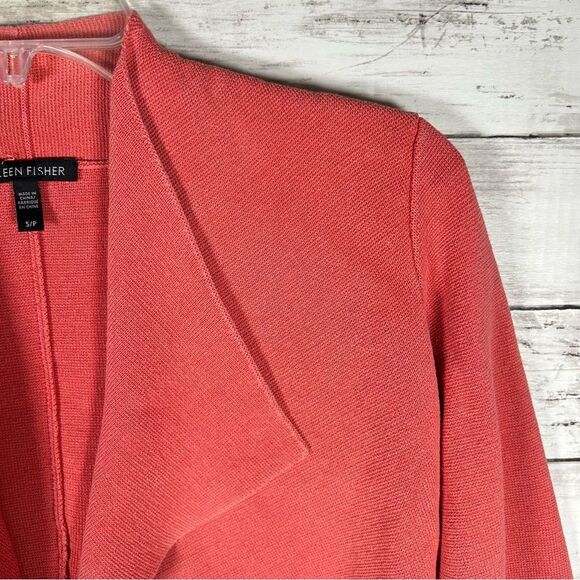 Eileen Fisher Cardigan Coral Silk Organic Cotton Interlock Knit Open Front S - Picture 7 of 9